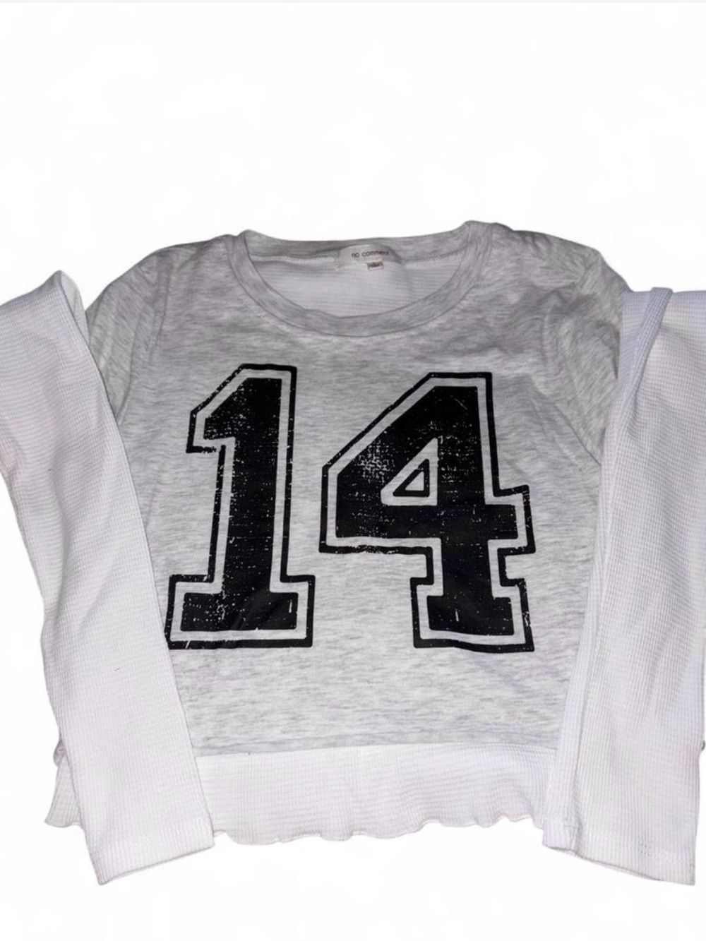 Grey & White Layered-Look '14' Long Sleeve Top
